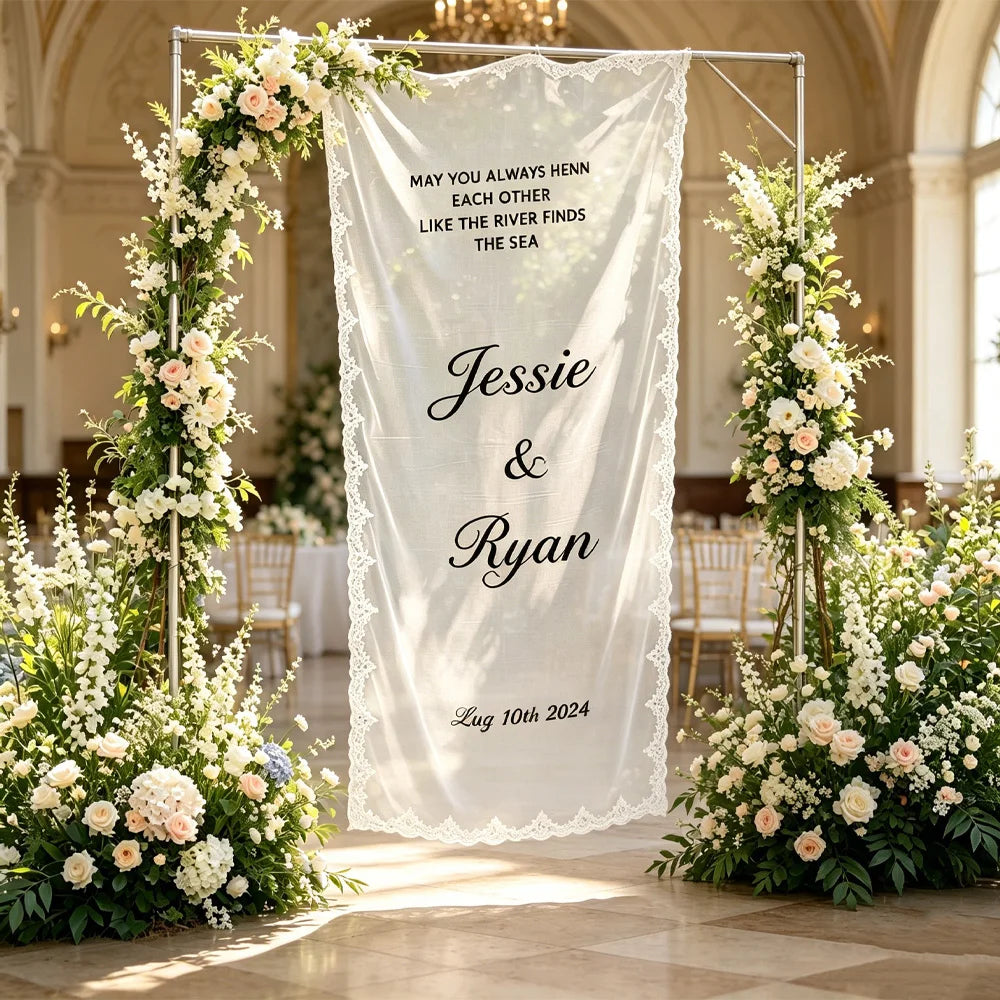 Panneau bienvenue mariage dentelle transparente