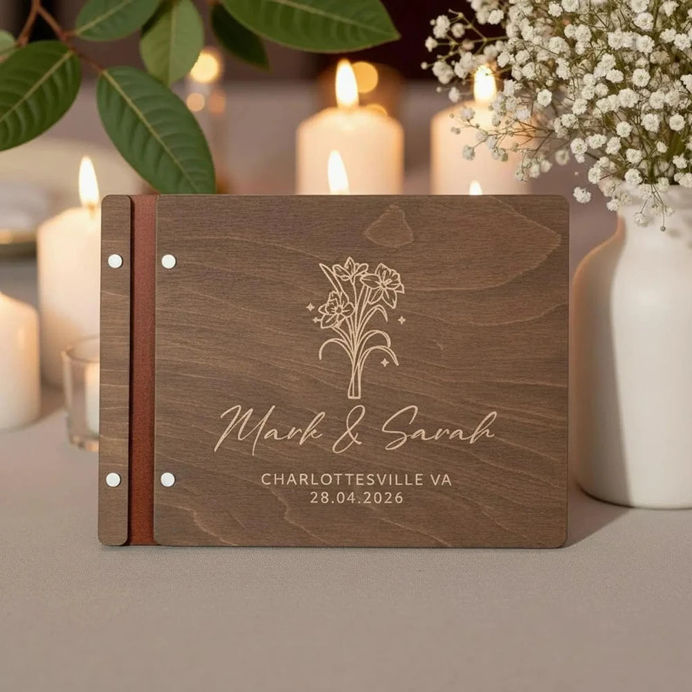 Livre d'or mariage bois pages épaisses