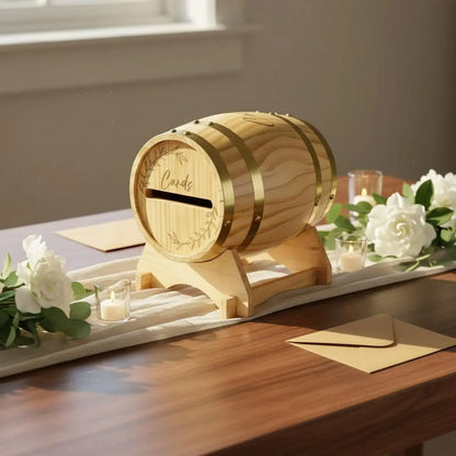 Urne mariage tonneau bois cerclé doré
