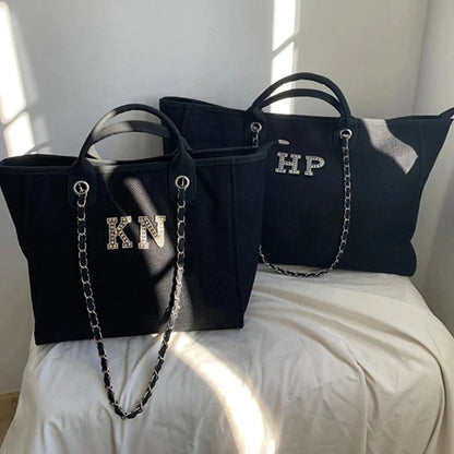Tote Bag Personnalisé Initiales en Perles