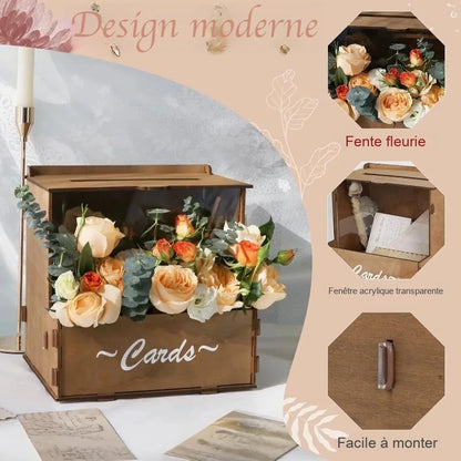Urne Mariage Bois Champêtre avec Fente