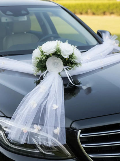 Décoration Voiture Mariage Tulle et Roses — vue 6