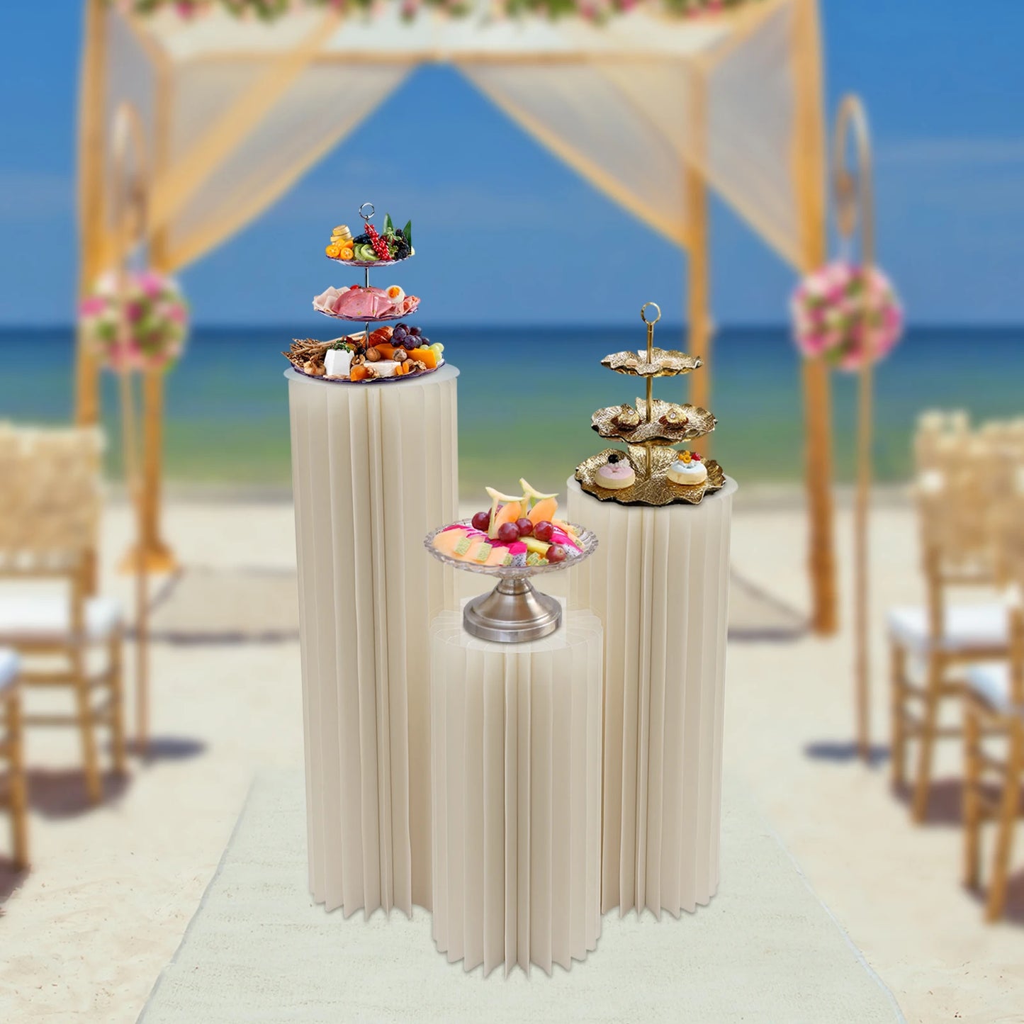 Lot de 3 Colonnes Mariage Ivoire 60 à 100 cm