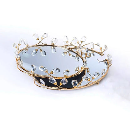 Plateau Miroir Cristal Doré Mariage