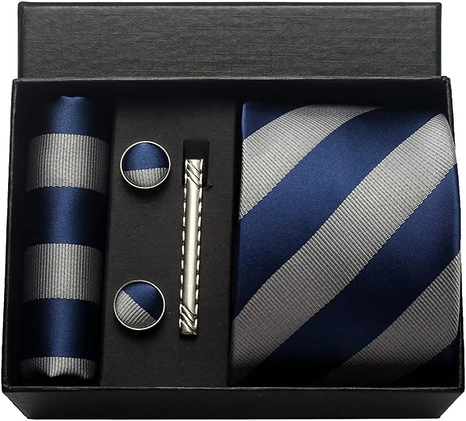 Coffret Cravate Mariage 8 cm Pochette Pince et Manchettes