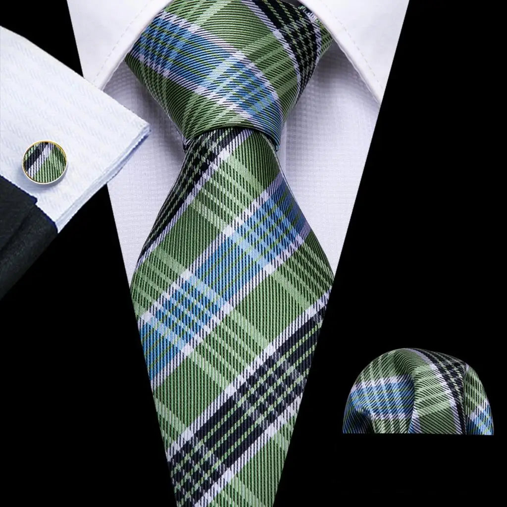 Cravate Mariage Homme Verte Pochette Boutons de Manchette