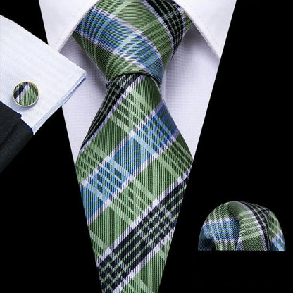 Cravate Mariage Homme Verte Pochette Boutons de Manchette