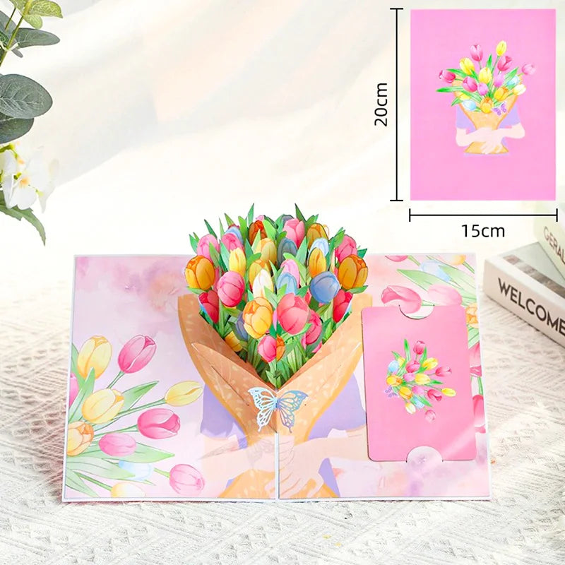 Carte Pop-Up 3D Fleurs et Mariage