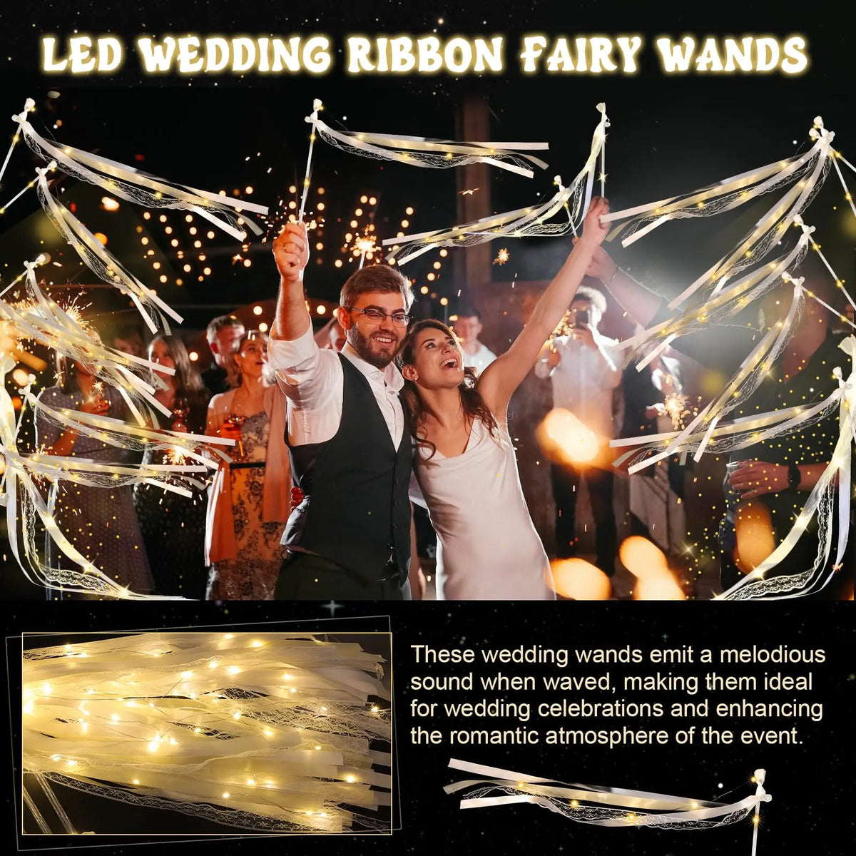 Baguettes lumineuses mariage à rubans