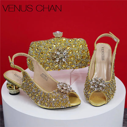 Sandales mariée strass et pochette assortie