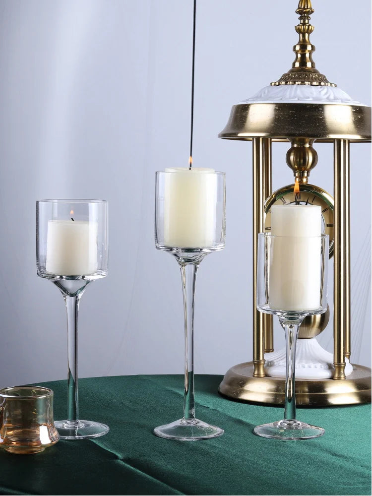 Trio de bougeoirs hauts en verre — vue 4