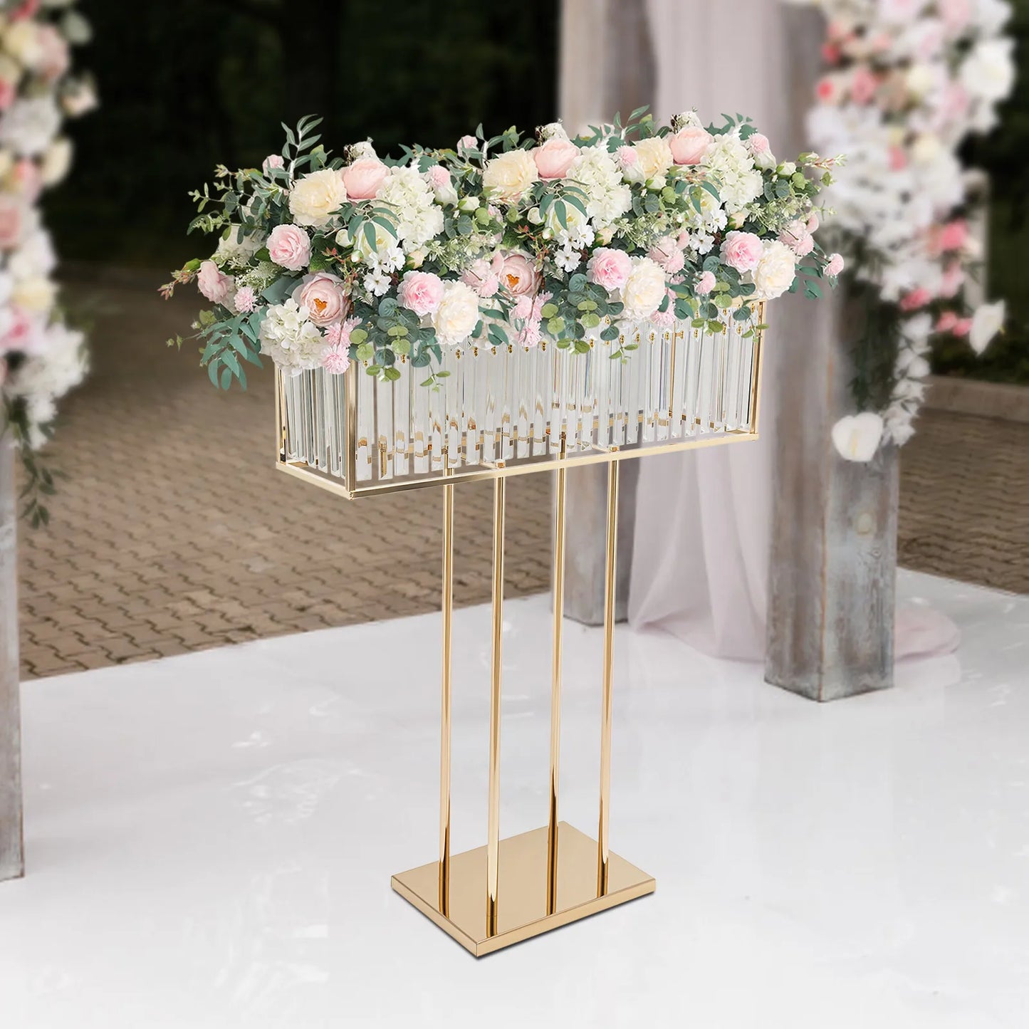 Présentoir à Fleurs Mariage Doré à Pampilles Cristal