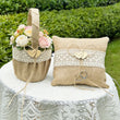 Coussin alliance dentelle jute et panier