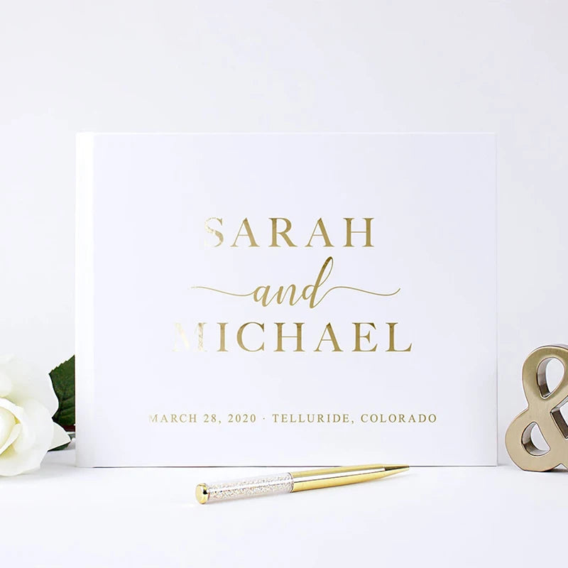 Livre d'or mariage blanc personnalisé couverture rigide