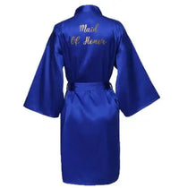 Peignoir Satin Bleu Roi Imprimé Doré — vue 4