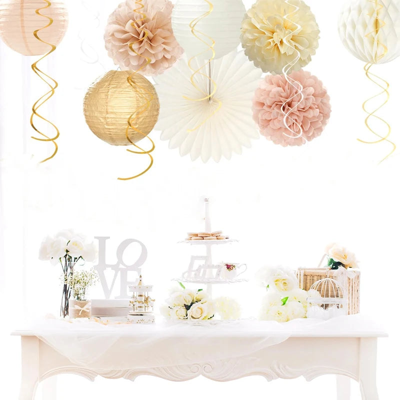 Décoration EVJF Pompons Rosaces Lanternes
