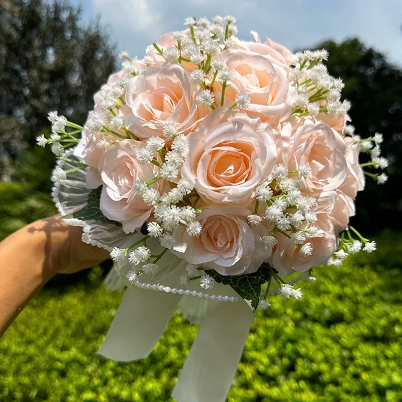 Bouquet de mariée roses et gypsophile — vue 6