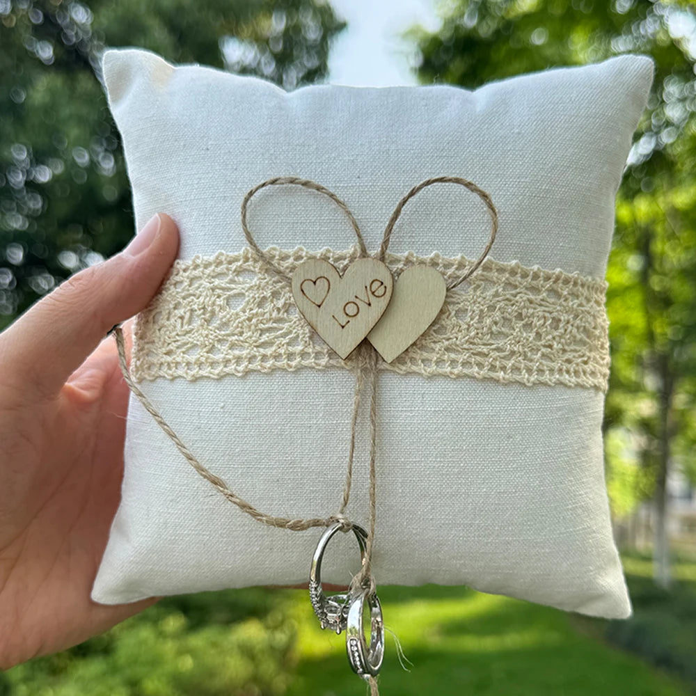 Coussin alliances champêtre cœur de jute — vue 6