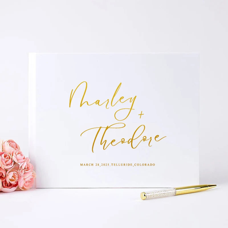 Livre d'or mariage blanc personnalisé couverture rigide