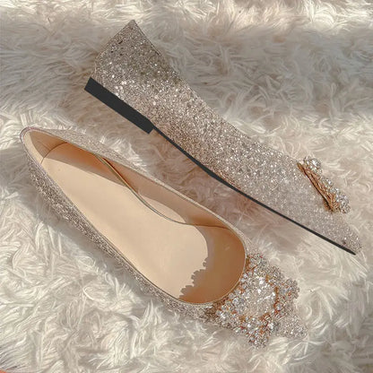 Ballerines mariée pailletées à boucle strass