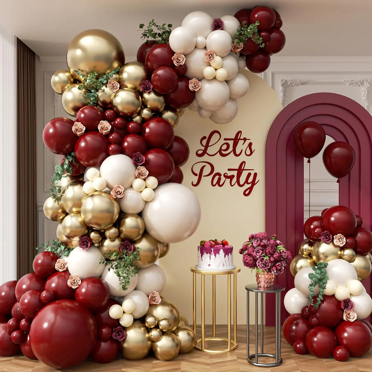 Arche Ballon Mariage Bordeaux et Or