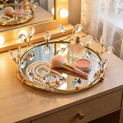 Plateau Miroir Cristal Doré Mariage