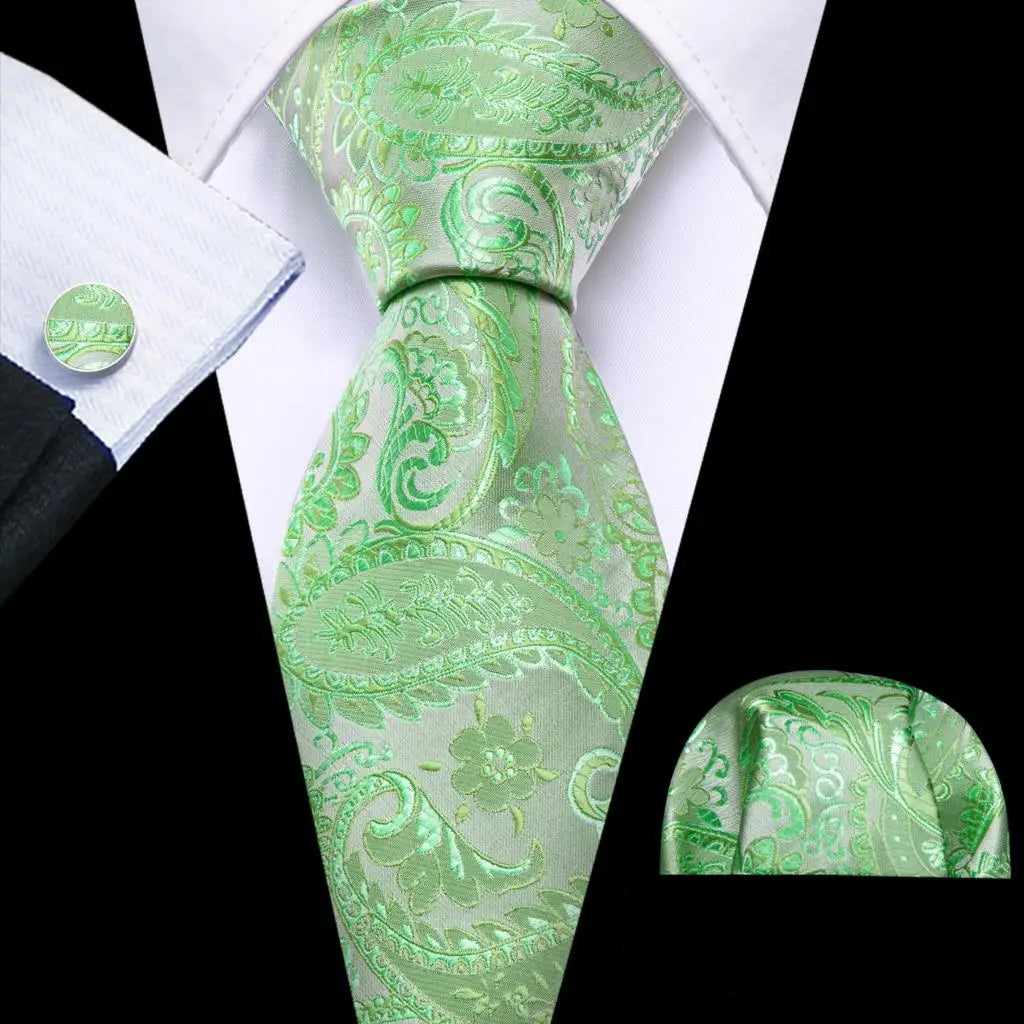 Cravate Mariage Homme Verte Pochette Boutons de Manchette