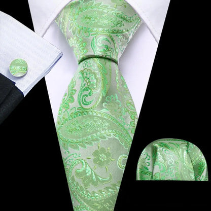 Cravate Mariage Homme Verte Pochette Boutons de Manchette