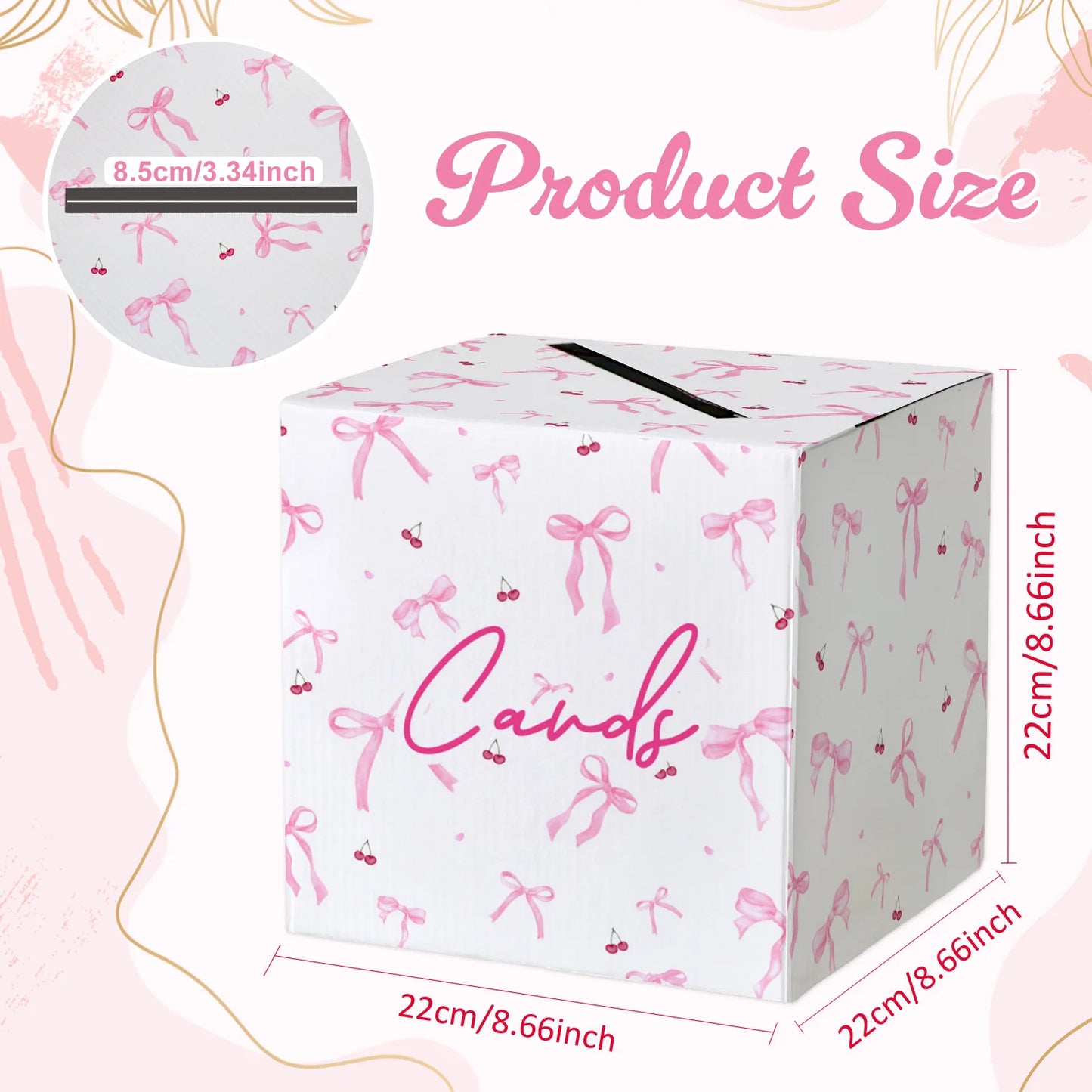 Urne Mariage Carton Nœuds Roses 22 cm