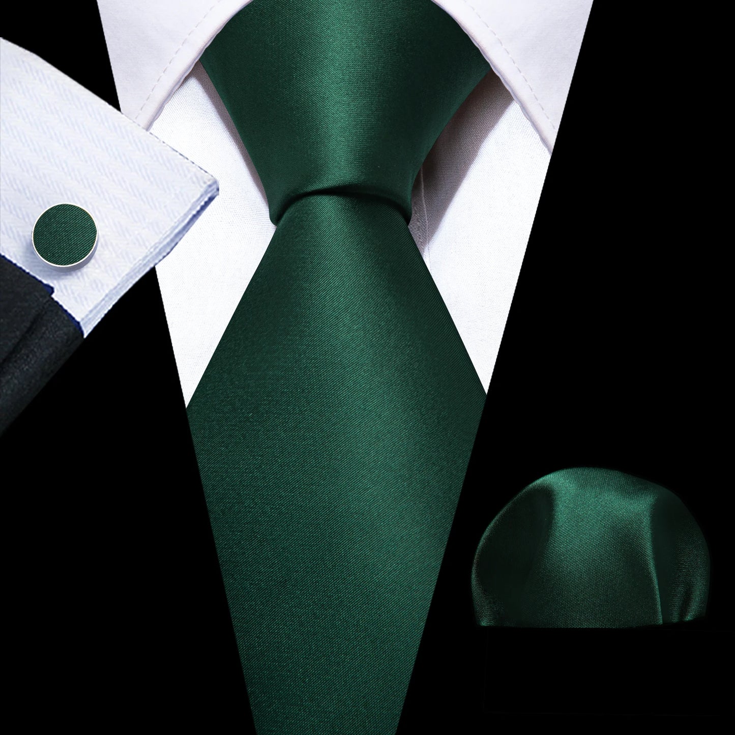 Cravate Mariage Homme Verte Pochette Boutons de Manchette