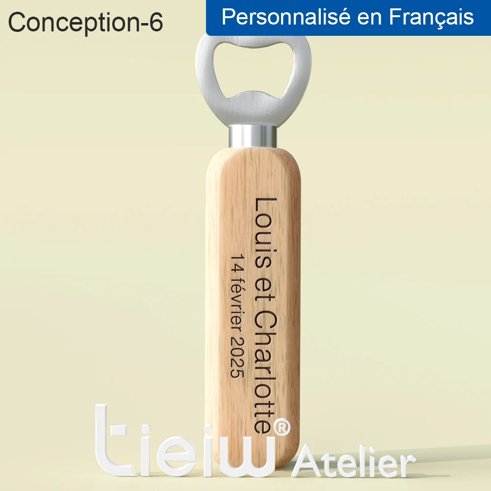 Cadeau invité mariage décapsuleur bois gravé — vue 31