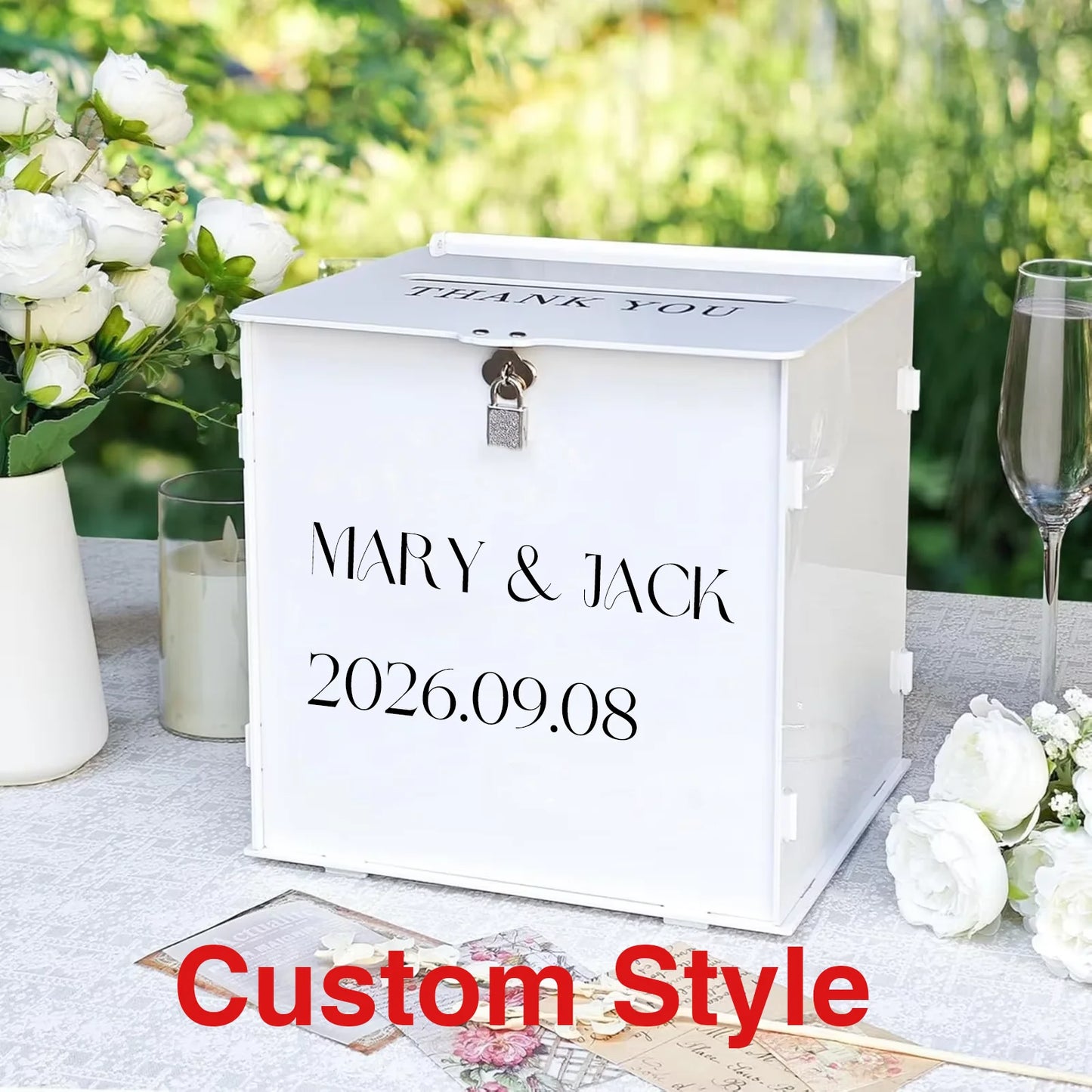 Urne mariage acrylique à fente pour enveloppes