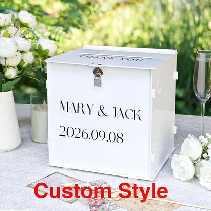 Urne mariage acrylique à fente pour enveloppes — Texte Personnalisé