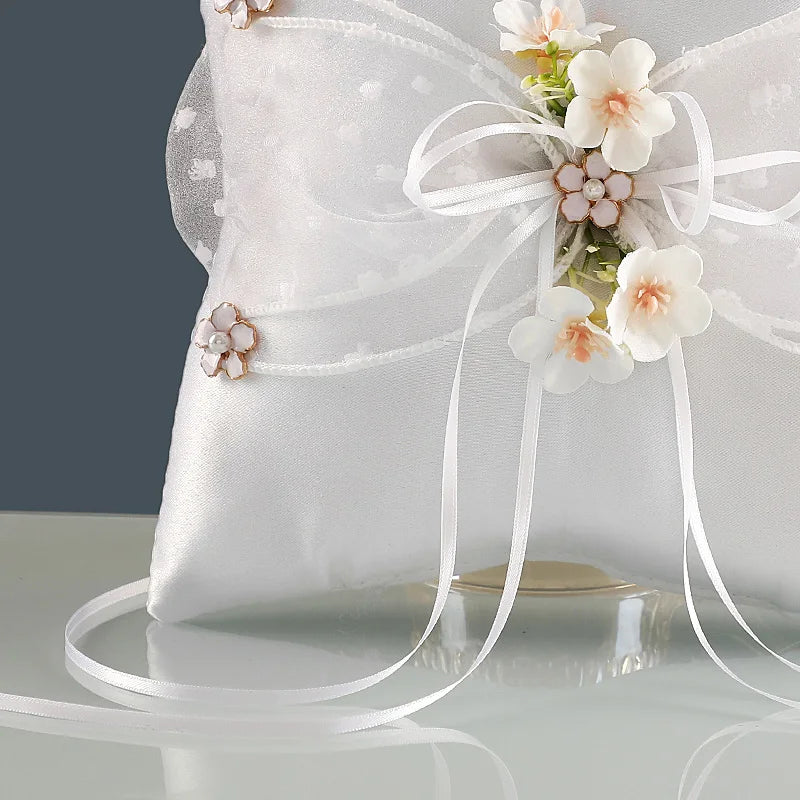 Wedding Bridal Ring Pillow with Bow - Elegant Ceremony Accessory Gift for Brides