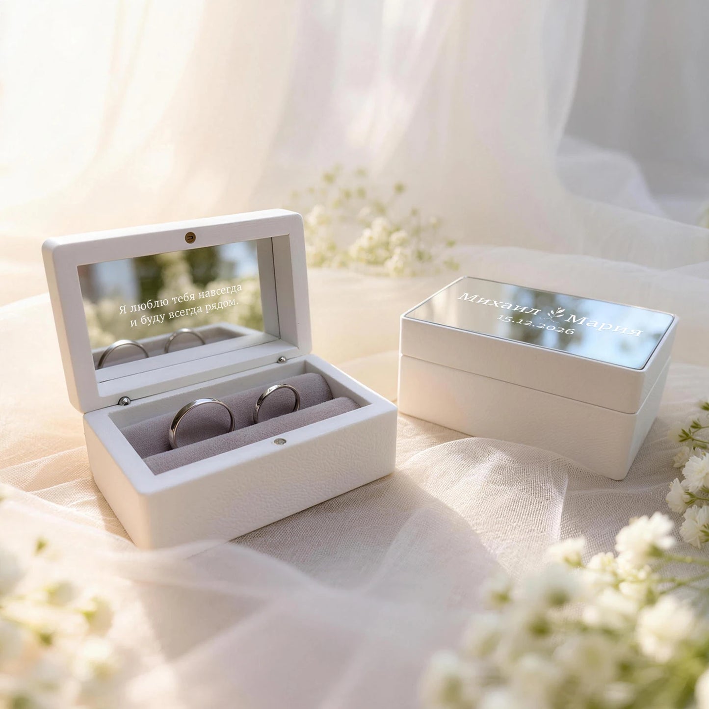 Boîte à alliance mariage personnalisée en acrylique