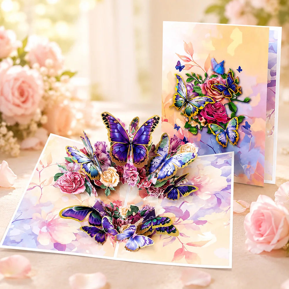Carte Pop-Up 3D Fleurs et Mariage