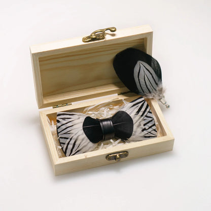 Nœud papillon mariage plumes coffret bois — vue 9