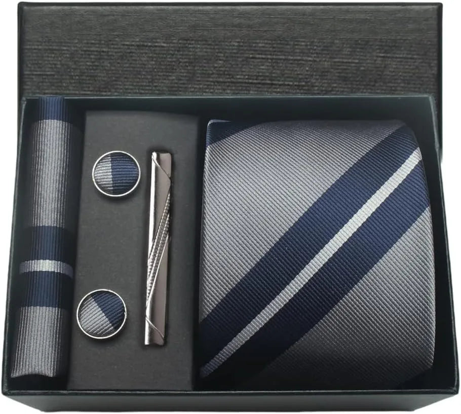 Coffret Cravate Mariage 8 cm Pochette Pince et Manchettes