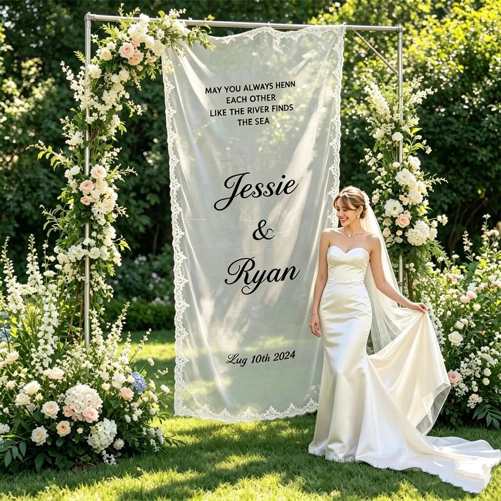 Panneau bienvenue mariage dentelle transparente