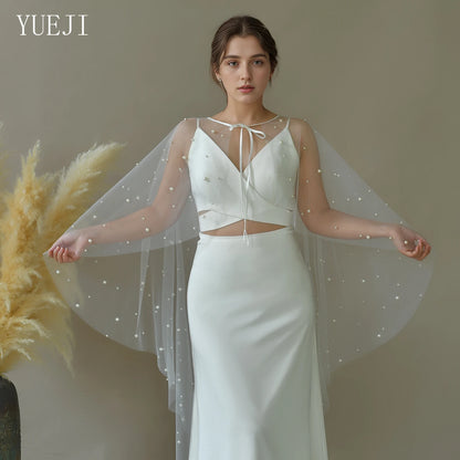 Étole de mariée en tulle perlé