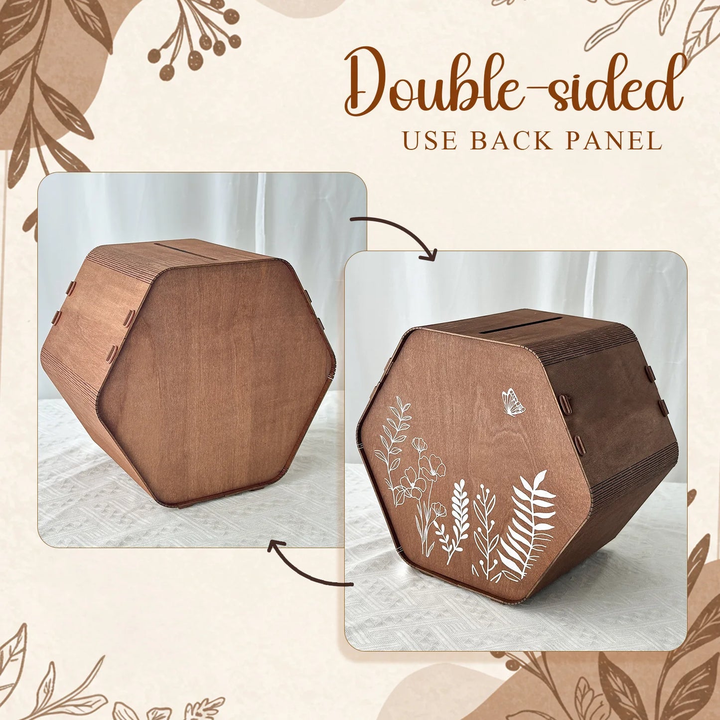 Urne mariage bois hexagonale fleurie
