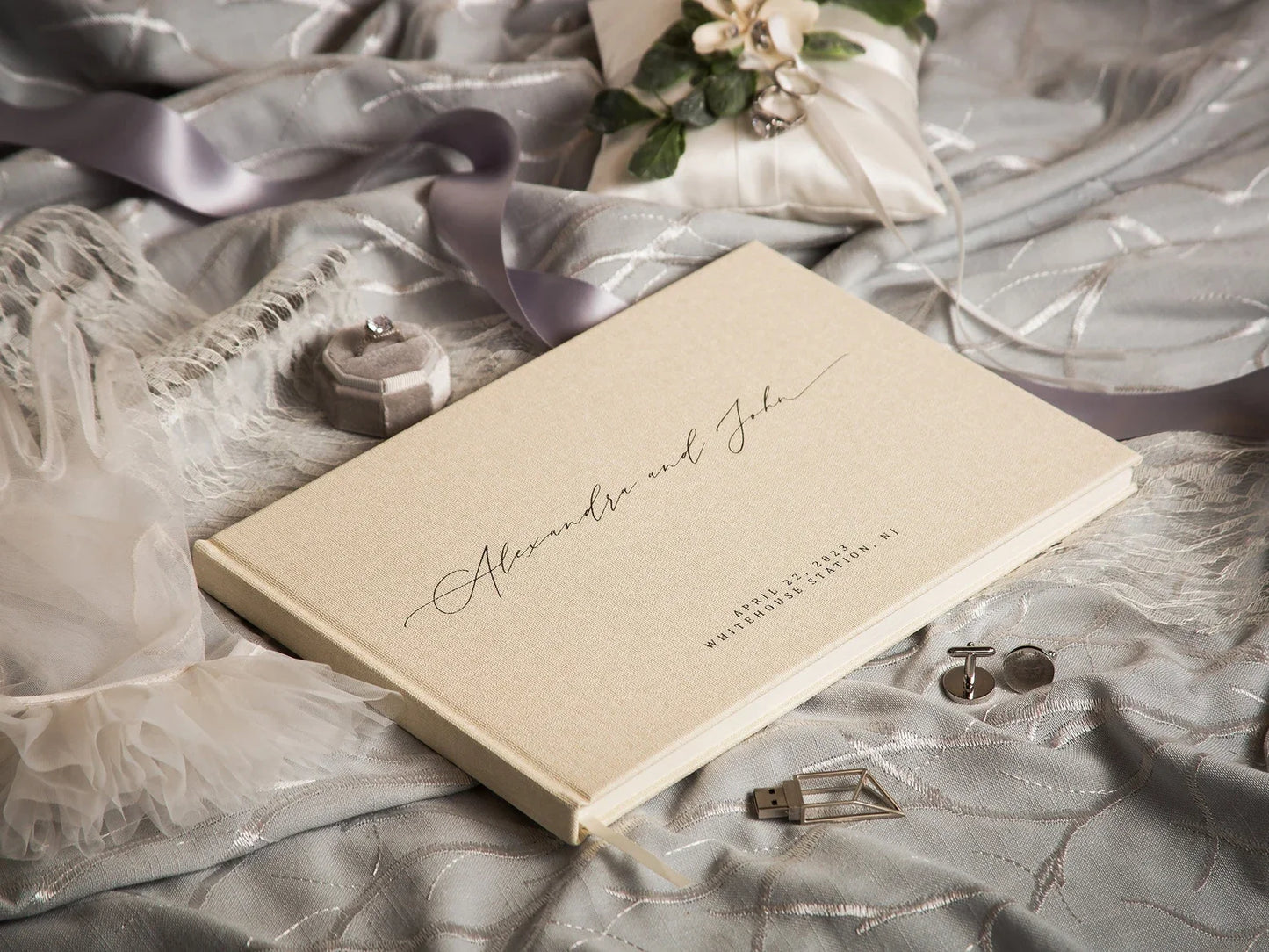 Livre d'or mariage lin chic personnalisé