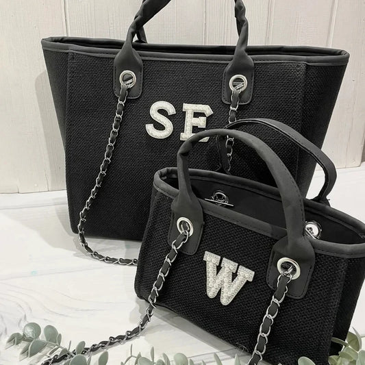 Tote Bag Personnalisé Initiales en Perles
