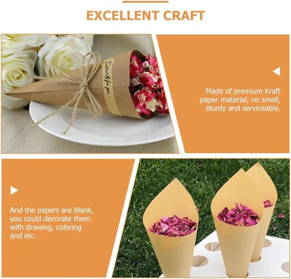 Cônes à pétales mariage kraft 120