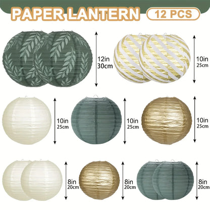Lanterne mariage papier vert sauge — vue 7