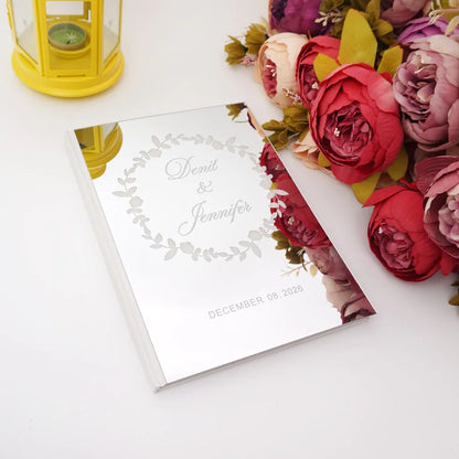 Livre d'Or Mariage Personnalisé Effet Miroir Doré ou Argenté