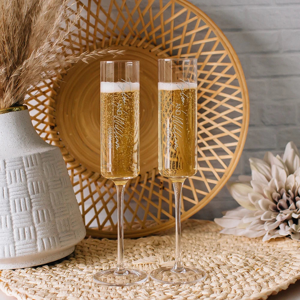 Duo de Flûtes à Champagne Personnalisées Mariés