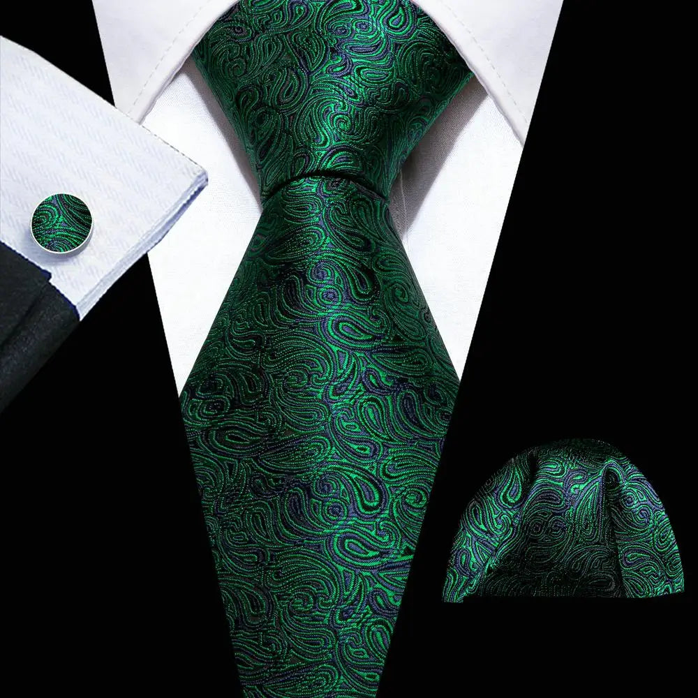 Cravate Mariage Homme Verte Pochette Boutons de Manchette