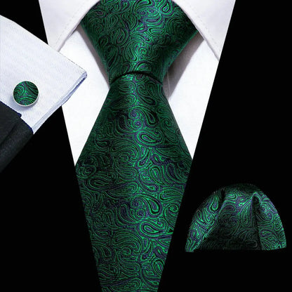 Cravate Mariage Homme Verte Pochette Boutons de Manchette