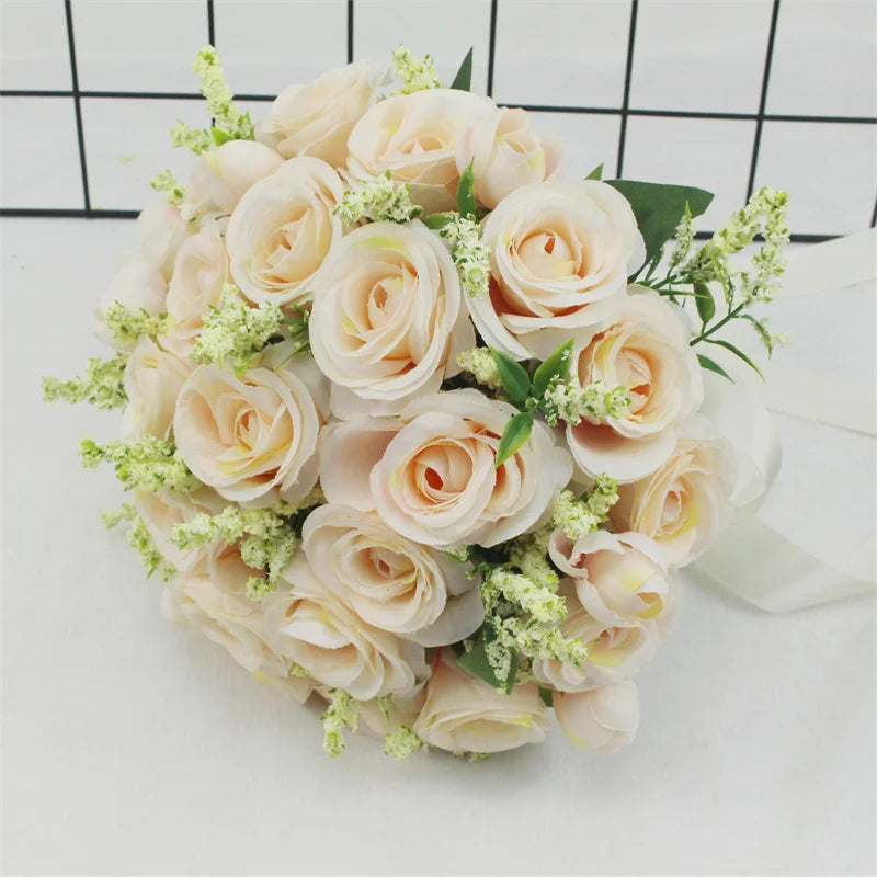 Bouquet de mariée fleurs artificielles roses satin